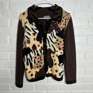 Berek Cardigan Animal Patchwork Brown Beaded size Small